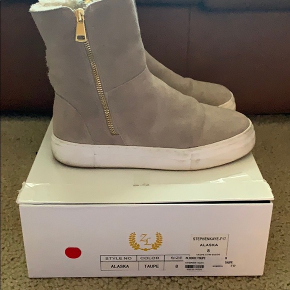 Fur suede shearling tan beige sneaker booties - Picture 7 of 7